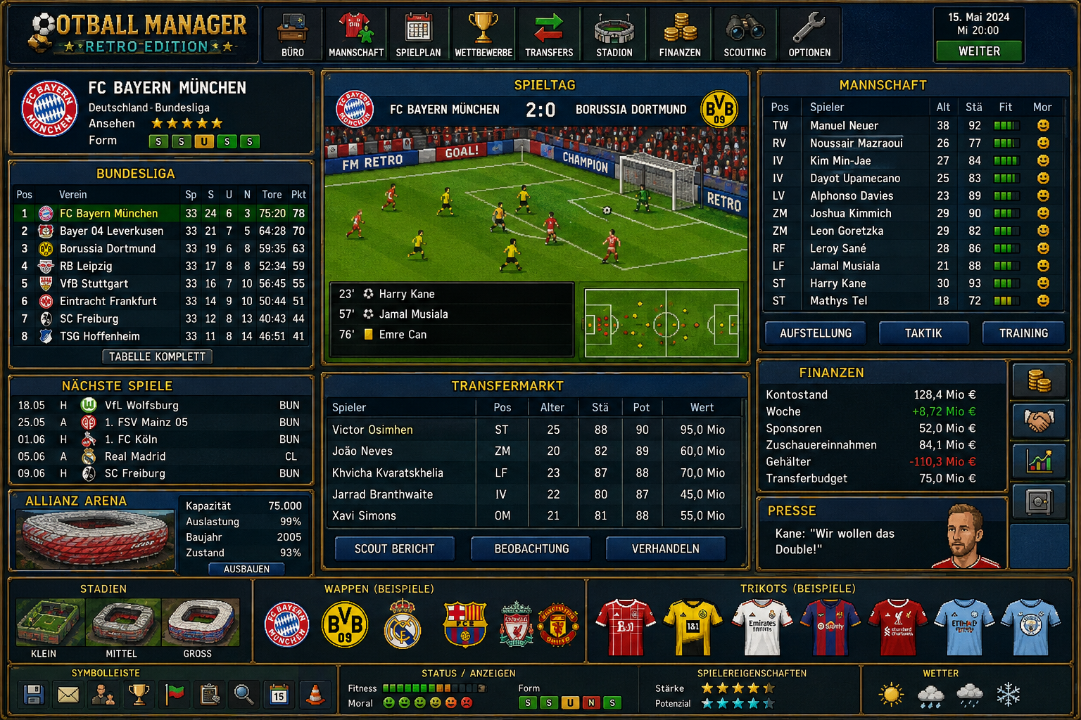 Übersicht von Football Manager Retro